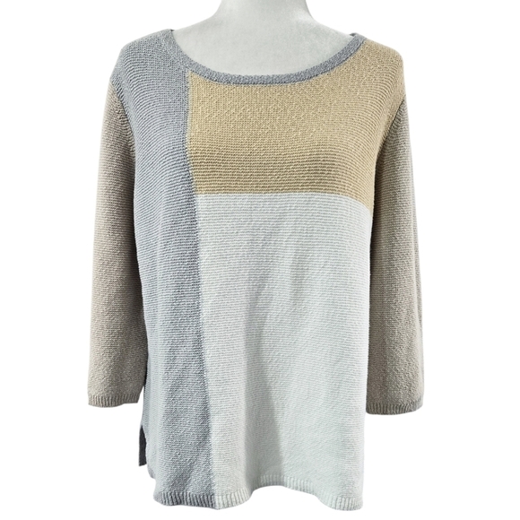 Coldwater Creek NWT 100% Cotton Colorblock Beachy Lightweight Sweater PETITE - Picture 1 of 8